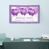 Welkom 65ste Verjaardag Nummer Patroon | Paars/wit Spandoek (Beurs)