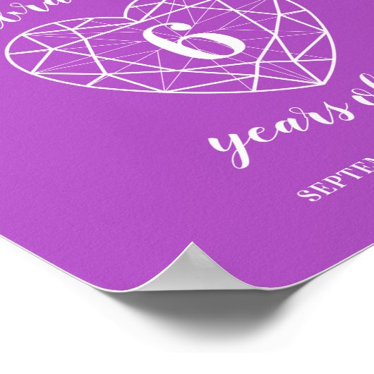 Welkom, 6-jarig hart gepersonaliseerd paars poster (Hoek)