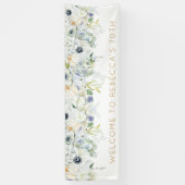 Welkom 70e Verjaardag Party Naam Bloemen Bladeren Spandoek (Verticaal)