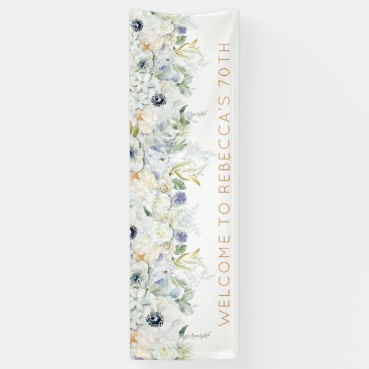 Welkom 70e Verjaardag Party Naam Bloemen Bladeren Spandoek (Verticaal)