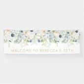 Welkom 70e Verjaardag Party Naam Bloemen Bladeren Spandoek (Horizontaal)
