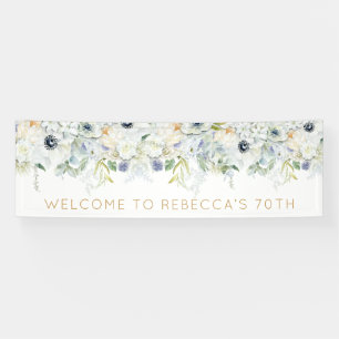 Welkom 70e Verjaardag Party Naam Bloemen Bladeren Spandoek