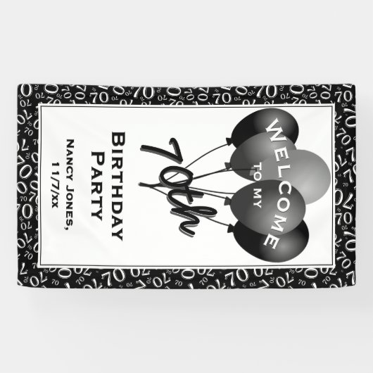 Welkom, 70th Party Black/White Number Pattern Spandoek (Horizontaal)