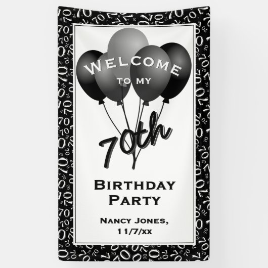 Welkom, 70th Party Black/White Number Pattern Spandoek (Verticaal)