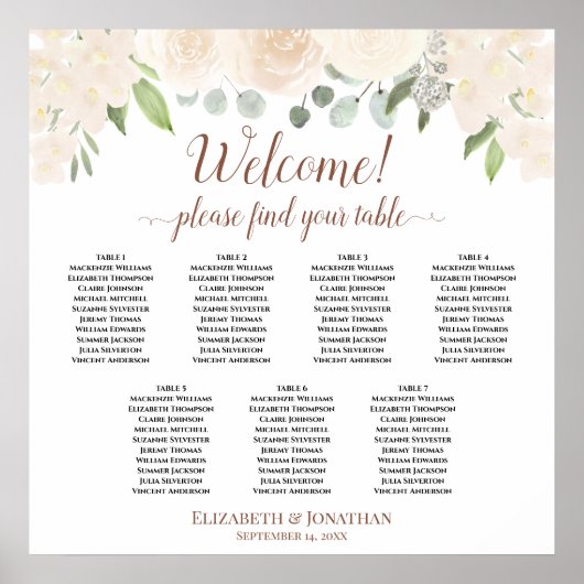 Welkom! 7 Tabel Blush Peach Floral Sezing Chart Poster (Voorkant)