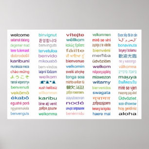 Welkom 80 talen Poster - 5 maten/wit