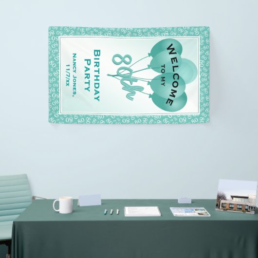 Welkom 80th Birthday Number Pattern - Blauwgroen/W Spandoek (Beurs)