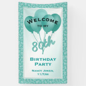 Welkom 80th Birthday Number Pattern - Blauwgroen/W Spandoek (Verticaal)