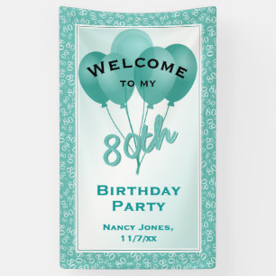 Welkom 80th Birthday Number Pattern - Blauwgroen/W Spandoek