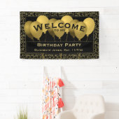 Welkom 80th Birthday Number Pattern | Zwart/goud Spandoek (Insitu)