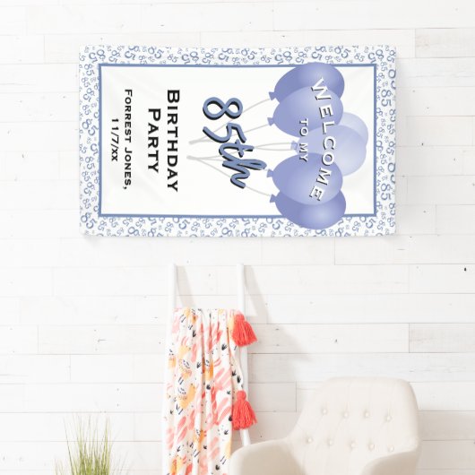 Welkom 85e verjaardag nummer Patten blauw/wit Spandoek (Insitu)