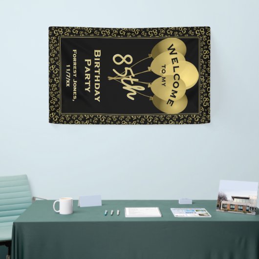 Welkom 85e verjaardag Nummer patten Gold en zwart Spandoek (Beurs)