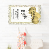Welkom 85e verjaardag nummer Patten Goud en Wit Spandoek (Insitu)