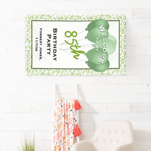 Welkom 85e verjaardag nummer Patten groen/wit Spandoek (Insitu)
