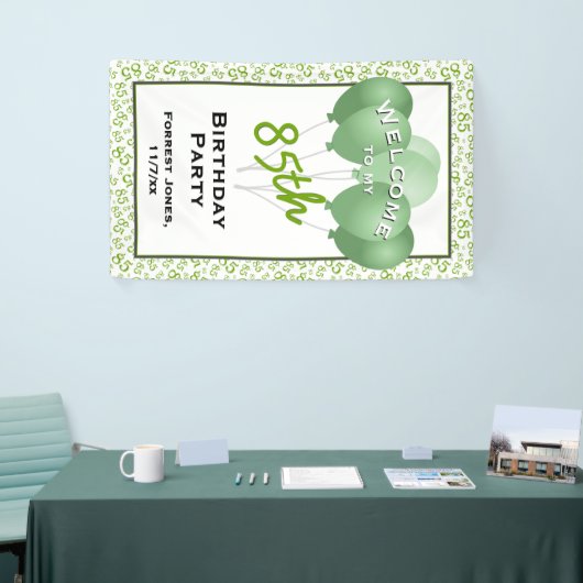 Welkom 85e verjaardag nummer Patten groen/wit Spandoek (Beurs)