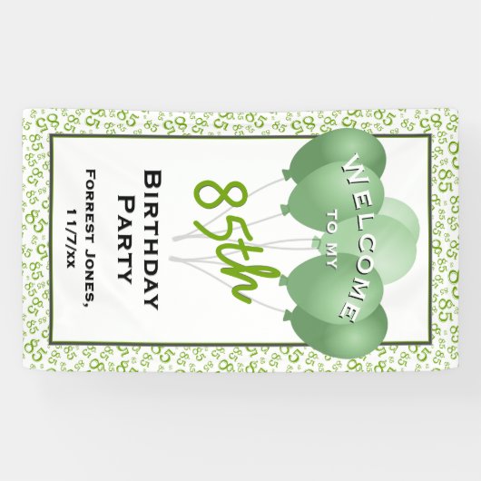 Welkom 85e verjaardag nummer Patten groen/wit Spandoek (Horizontaal)