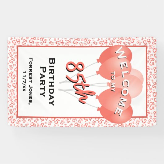 Welkom 85e verjaardag nummer Patten Koraal/Wit Spandoek (Horizontaal)