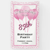 Welkom 85e verjaardag nummer Patten Roze/Wit Spandoek (Verticaal)