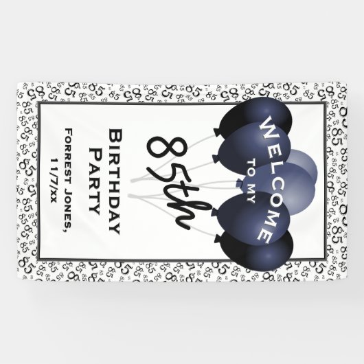 Welkom 85e verjaardag nummer Patten zwart/wit Spandoek (Horizontaal)