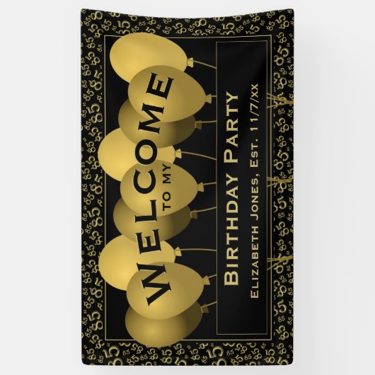 Welkom 85th Birthday Number Pattern | Zwart/goud Spandoek (Verticaal)