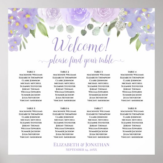 Welkom! 8 Tabellavender Rozen Boho-stoelenkaart Poster (Voorkant)