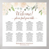 Welkom! 8 Tafel Blush Peach Rozen Zitgrafiek Poster (Voorkant)