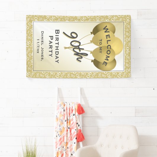 Welkom 90e-koel nummerpatroon - Goud/wit Spandoek (Insitu)