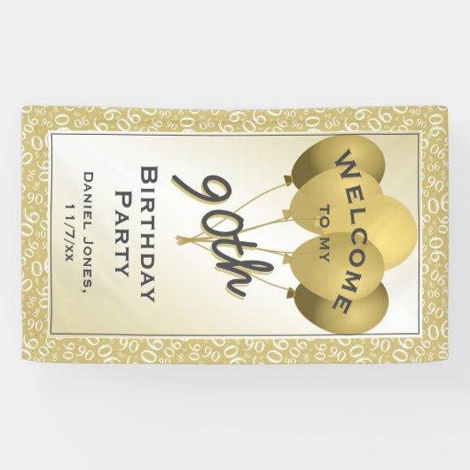 Welkom 90e-koel nummerpatroon - Goud/wit Spandoek (Horizontaal)
