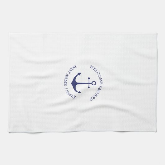 Welkom Aan boord aangepaste naam navy blauw anker  Theedoek (Horizontaal)