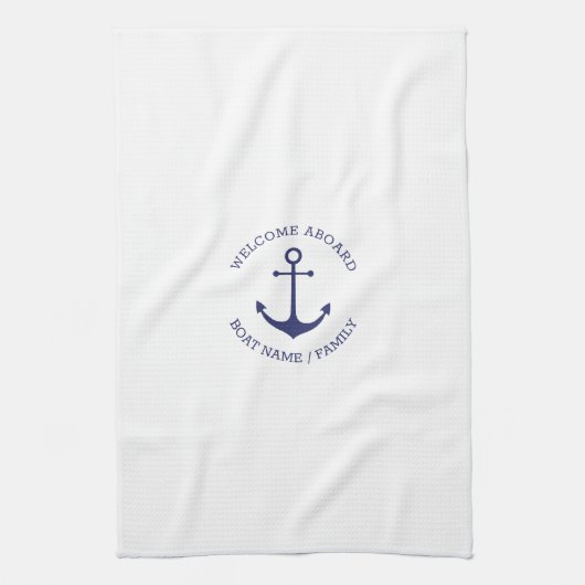 Welkom Aan boord aangepaste naam navy blauw anker  Theedoek (Verticaal)
