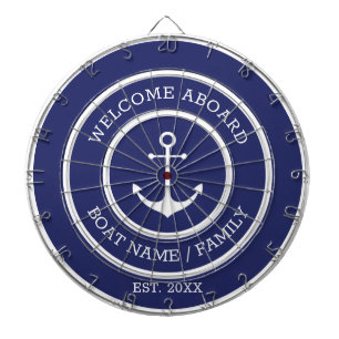 Welkom Aan boord blauw wit nautisch anker op maat Dartbord