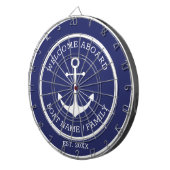 Welkom Aan boord blauw wit nautisch anker op maat Dartbord (Voorkant Rechts)