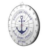 Welkom Aan boord blauwe nautische anker bootnaam Dartbord (Voorkant Rechts)