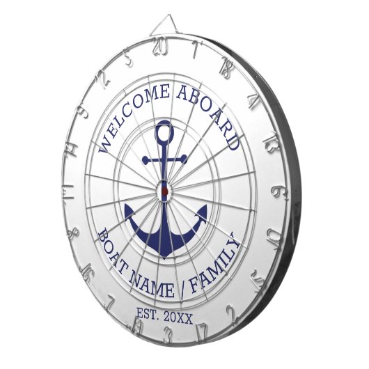 Welkom Aan boord blauwe nautische anker bootnaam Dartbord (Voorkant Rechts)