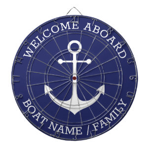 Welkom Aan boord blauwe witte nautische ankernaam Dartbord