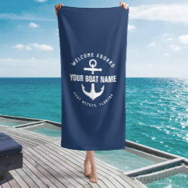Welkom aan boord boot marineblauw maritiem anker strandlaken