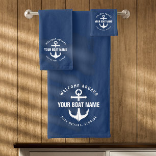 Welkom aan boord boot Navy Blue nautisch anker Bad Handdoek