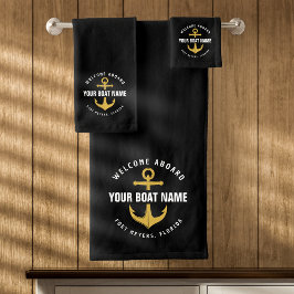 Welkom aan boord Boot Zwarte & Gouden Zeeanker Bad Handdoek
