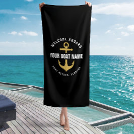 Welkom aan boord Boot Zwarte & Gouden Zeeanker Strandlaken
