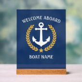 Welkom aan boord Bootnaam Anker Laurel Navy Blue Acryl Bord (Neutraal)