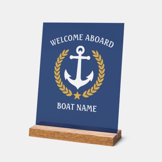 Welkom aan boord Bootnaam Anker Laurel Navy Blue Acryl Bord (Hoek)