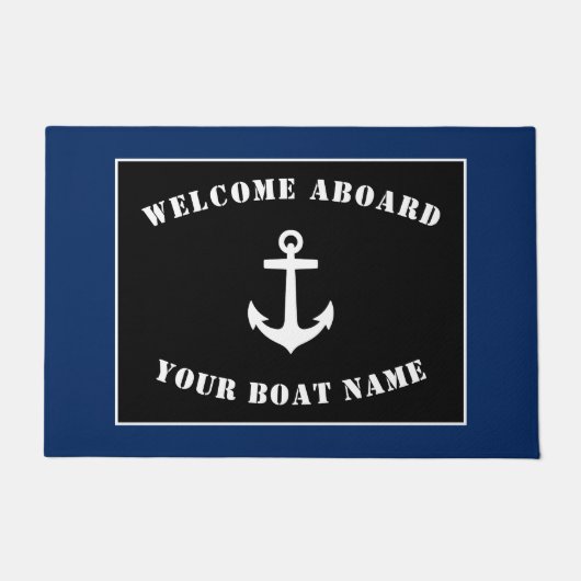 Welkom aan boord Bootnaam Classic Anker Navy Deurmat (Voorkant)