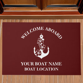 Welkom aan boord Bootnaam Floral Anchor Maroon Deurmat
