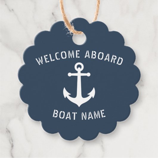 Welkom aan boord Bootnaam Nautisch Anker Blauw Bedankjes Labels (Voorkant)
