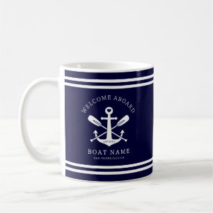 Welkom aan boord Bootnaam Nautisch Anker   Blauw Koffiemok