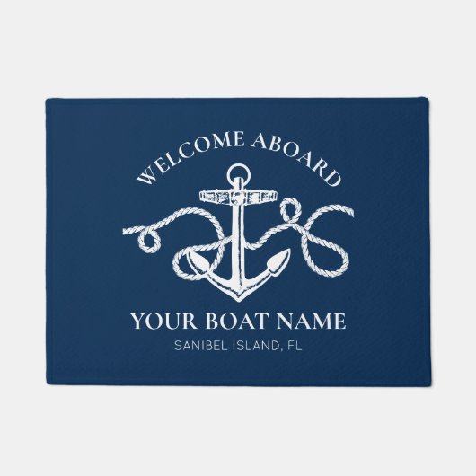 Welkom aan boord Bootnaam Nautische Anker Marine Deurmat (Voorkant)