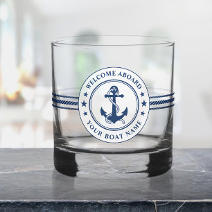 Welkom aan boord Bootnaam Stijlvolle Anker Touw St Whisky Glas