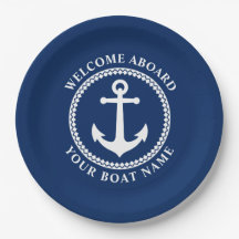 Welkom aan boord Bootnaam Zee Anker Navy Blue Pape