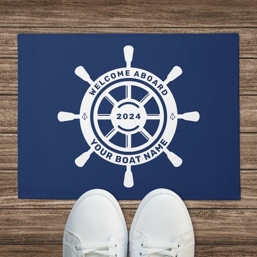 Welkom Aan Boord Deurmat Navy Blauwe Aangepaste Bo