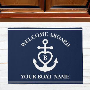 Welkom aan boord hart anker boot naam Monogram Deurmat